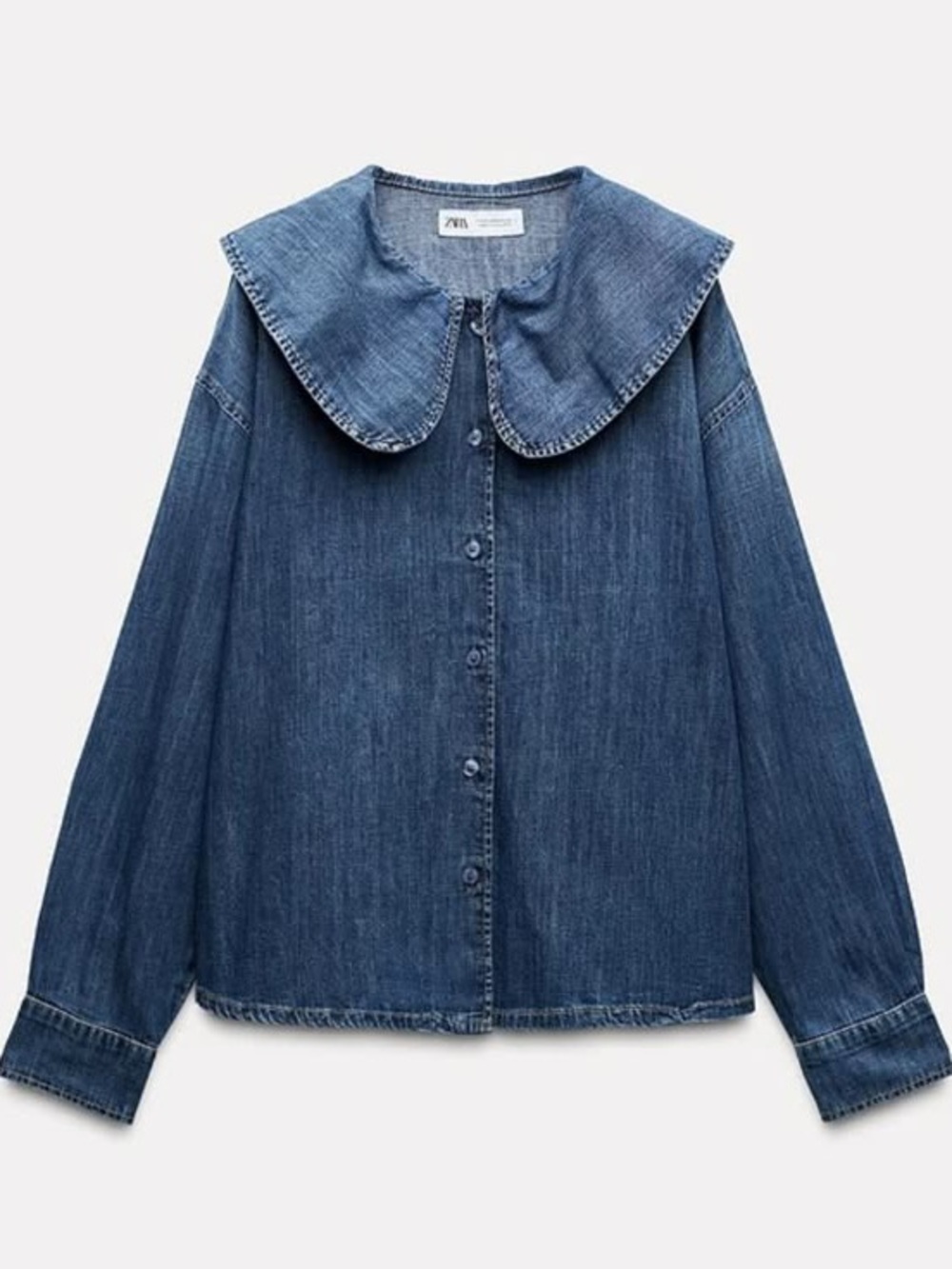 Zara Women's Sailor Collar Denim Button-Front Shirt Small- Medium